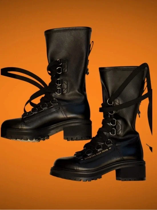 Christian Dior Black D-Fight Womens leather calf-high boots Size 37 from Italy - Picture 8 of 16